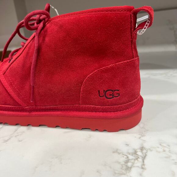UGG Plush Neumel Boot Red Suede Shearling Lace Up Round Toe Ankle Men's Size 13 - Picture 2 of 8